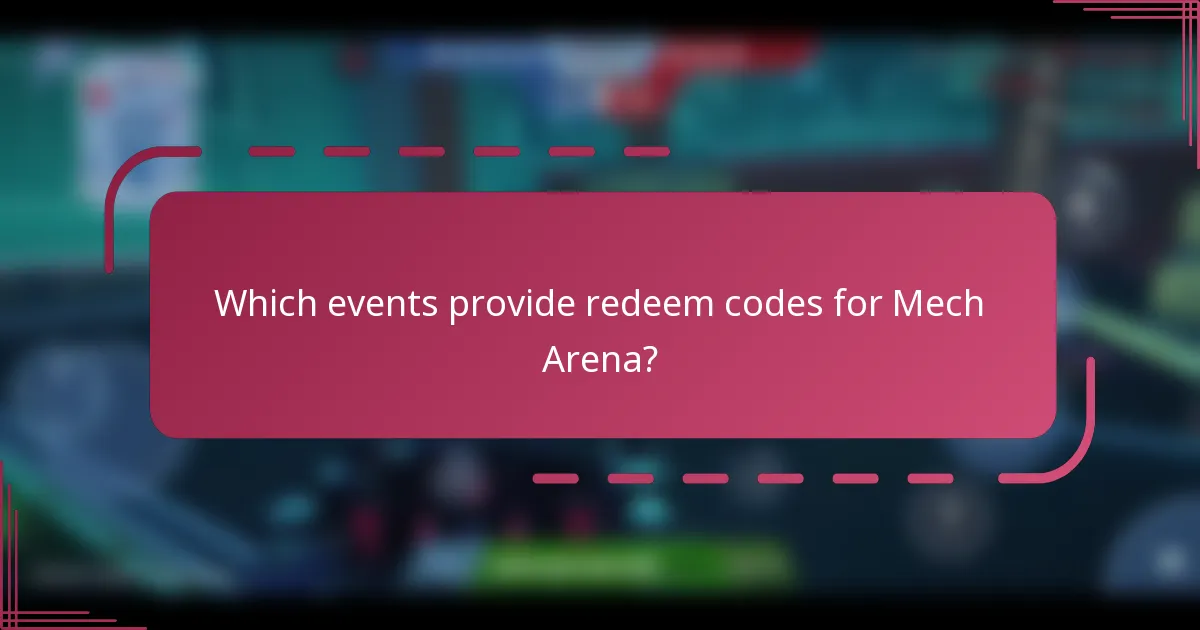 Which events provide redeem codes for Mech Arena?